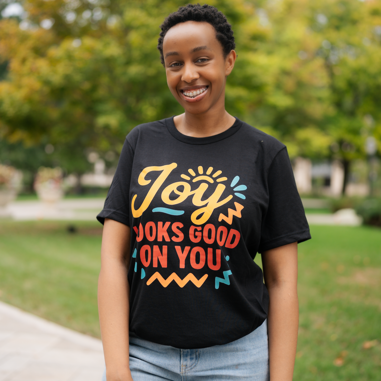 Joy Looks Good on You Adult Tee - Vibrant Statement T-Shirt (BLACK)